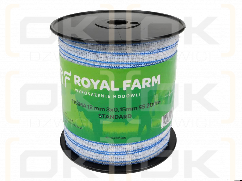 Лента для электроизгороди 12 мм, 3x0,15 мм SS бело-синяя 200 м, Royal Farm