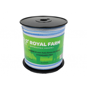 Лента для электроизгороди 12 мм, 4x0,15 мм SS бело-синяя 200 м, Royal Farm