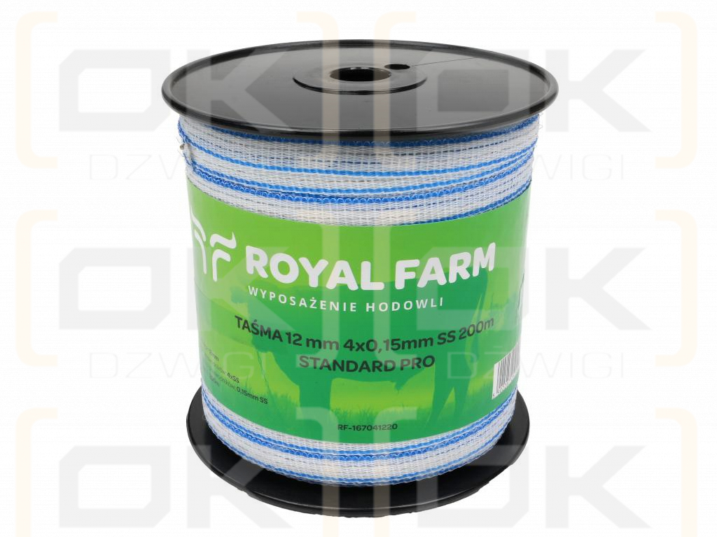 Лента для электроизгороди 12 мм, 4x0,15 мм SS бело-синяя 200 м, Royal Farm