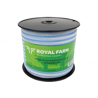 Лента для электроизгороди 12 мм, 4x0,15 мм SS бело-синяя 400 м, Royal Farm