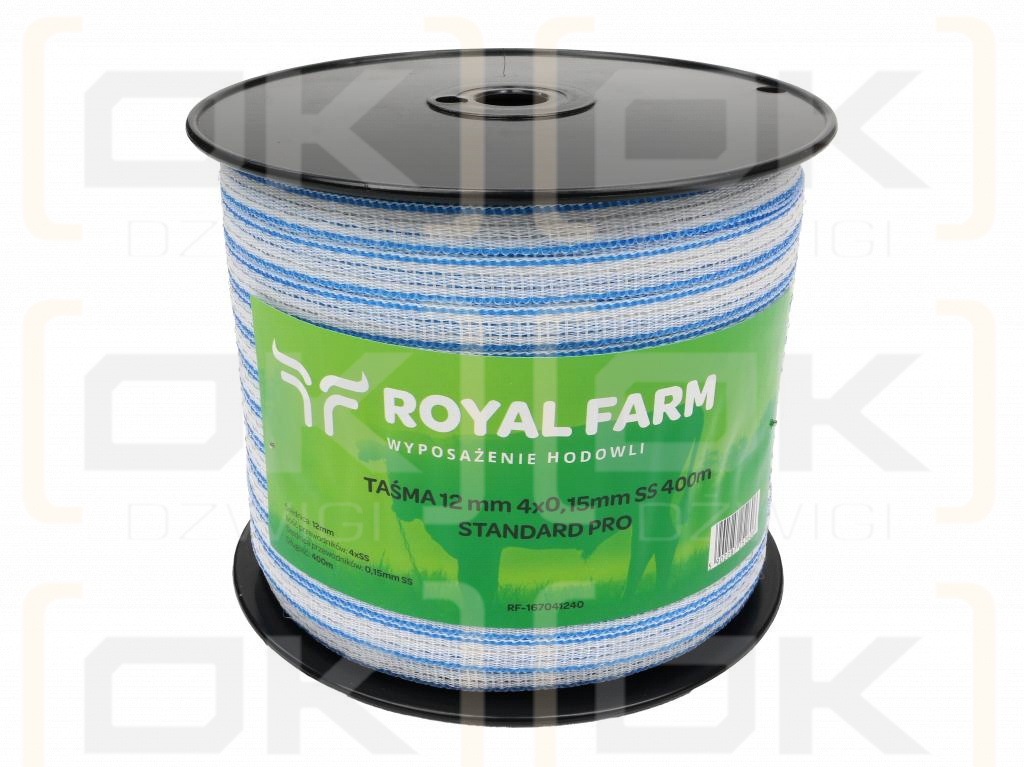 Лента для электроизгороди 12 мм, 4x0,15 мм SS бело-синяя 400 м, Royal Farm