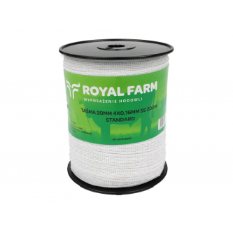 Лента для электроизгороди 20 мм, 4x0,16 мм SS белая 200 м, Royal Farm