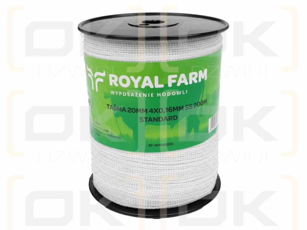 Лента для электроизгороди 20 мм, 4x0,16 мм SS белая 200 м, Royal Farm