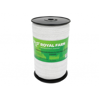 Лента для электроизгороди 20 мм, 2x0,25 мм Cu, 4x0,16 мм SS белая 200 м, Royal Farm
