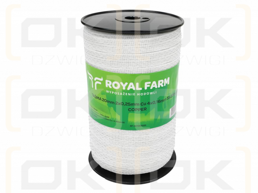 Лента для электроизгороди 20 мм, 2x0,25 мм Cu, 4x0,16 мм SS белая 200 м, Royal Farm