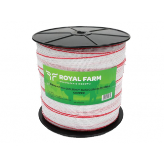 Лента для электроизгороди 40 мм, 3x0,25 мм Cu, 5x0,25 мм SS бело-красная 200 м, Royal Farm