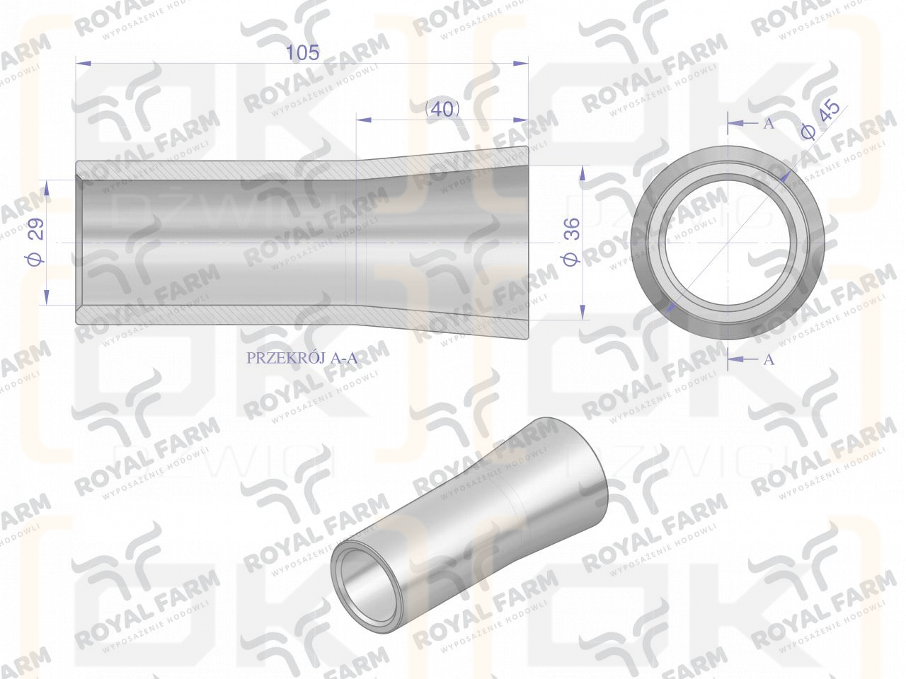 Universal ECO loader tine sleeve, for tines 710, 810, 1100, 680 Tur, 5011045, Royal Farm