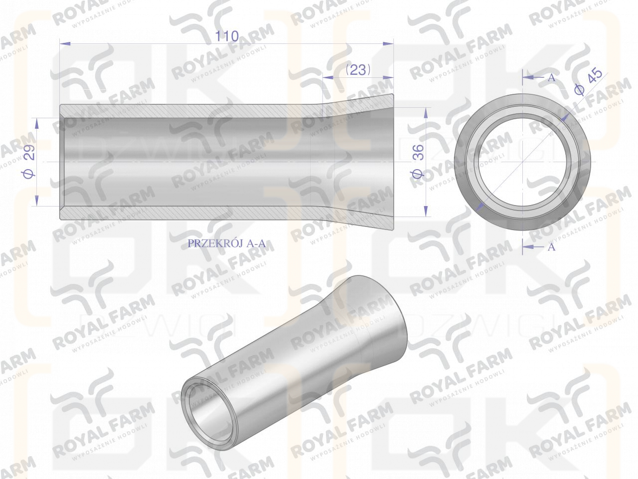 ECO loader tine sleeve, for tine 880 Tur, 5011050, Royal Farm