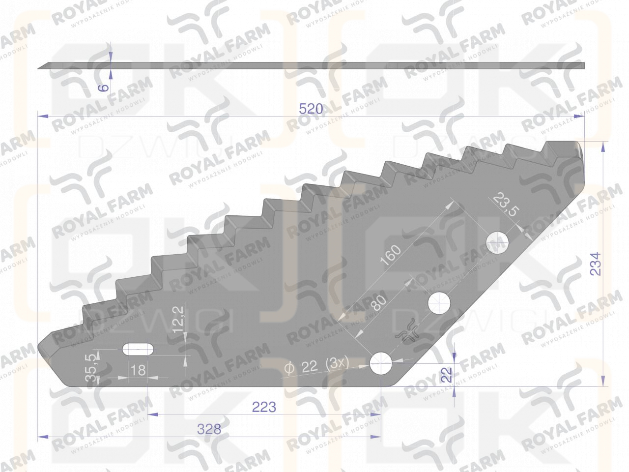 Nóż paszowozu uniwersalny otwór 22mm Standard ROYAL FARM