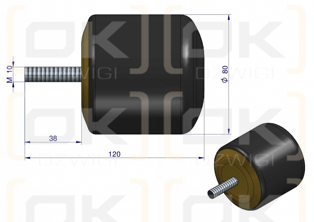 Resor. odbój gumowy śruba M10 wysokość 82mm NR-190 Przyczepa