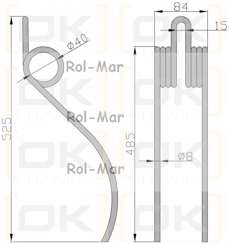 Palec zgrabiarka karuzelowa Deutz Fahr Kverneland 8/40/82/445 06580259 ( sprzedawane po 5 )