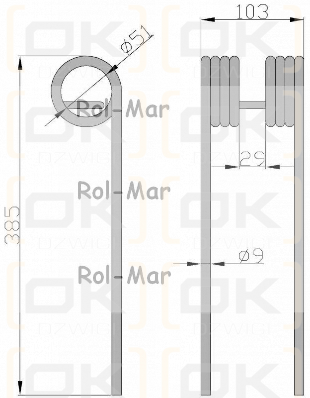 Palec przetrząsarko-zgrabiarka karuzelowa Kuhn GF440M/P 9/50/100/395 58561900 ( sprzedawane po 5 )