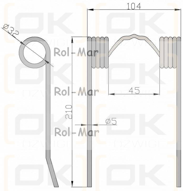 Palec prasa John Deere 4.5/32/103/210 ( sprzedawane po 5 )