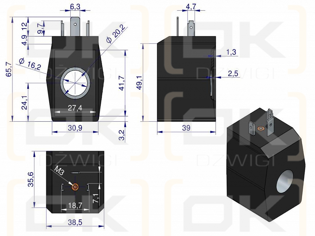 Solenoid valve coil 16mm 18W 230V