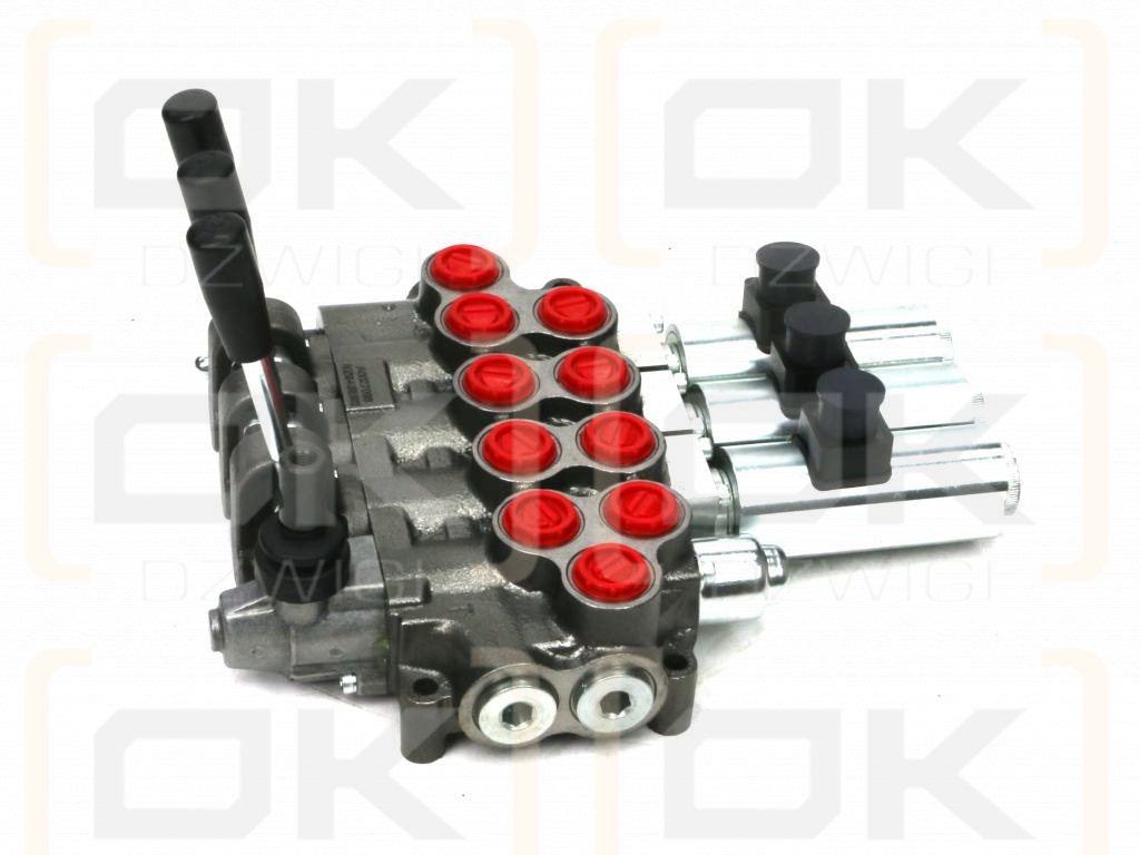 Rozdzielacz hydrauliczny (50 l/m) 4 sekc. 3 sekcje ster. Ręczno elektryczne 12 DC 1 sekcja manualna