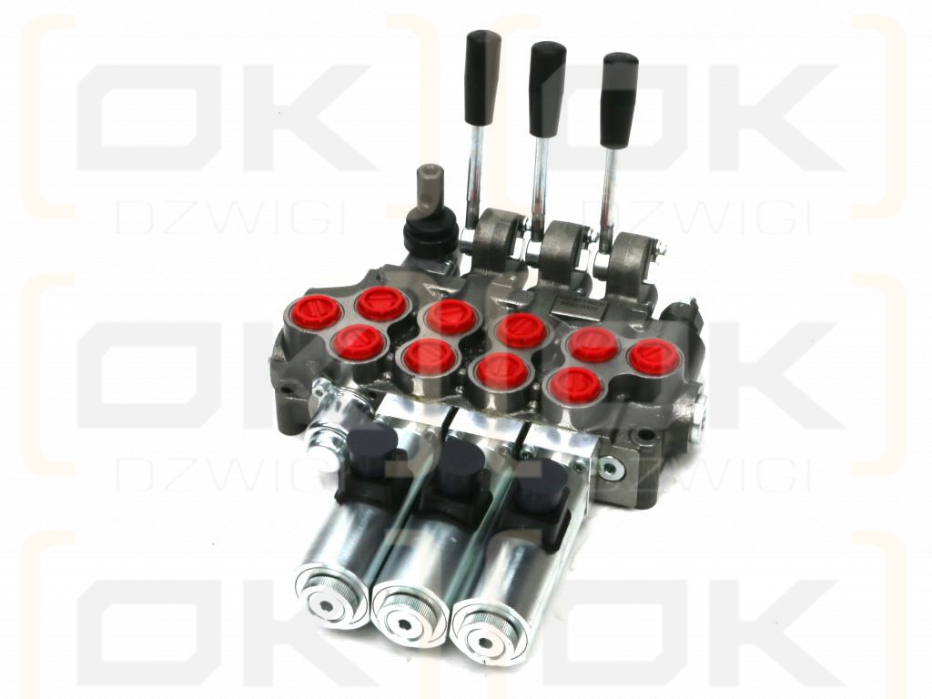 Rozdzielacz hydrauliczny (50 l/m) 4 sekc. 3 sekcje ster. Ręczno elektryczne 12 DC 1 sekcja manualna