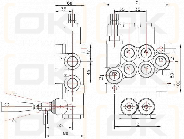 Rozdzielacz hydrauliczny trzysekcyjny (3) 40L