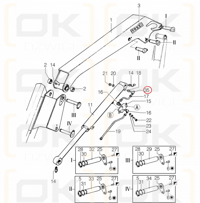 Fassi extension cylinder hydraulic connection