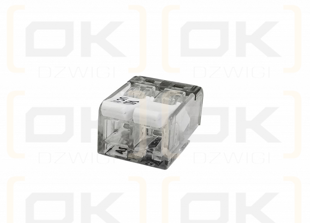 Szybkozłączka elektryczna 2 otworowa z zapadką. przewód- linka. drut  0.5-4 mm2 ( pakowane po 10 szt. )