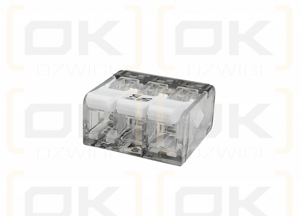 Szybkozłączka elektryczna 3 otworowa z zapadką. przewód- linka. drut  0.5-4 mm2 ( pakowane po 10 szt. )