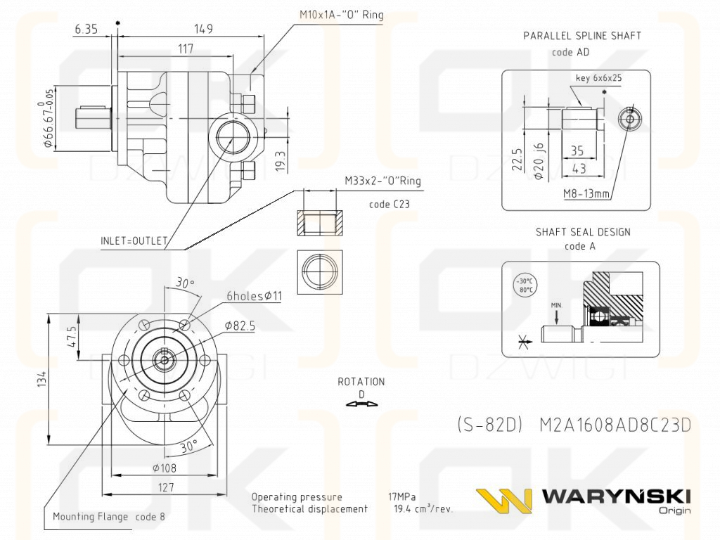Silnik zębaty S-82D M2A1608AD8C23D Kombajn do porzeczek AREK Waryński