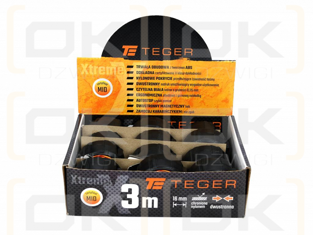 Miara stalowa dwustronna rozwijana 3m 16mm TEGER
