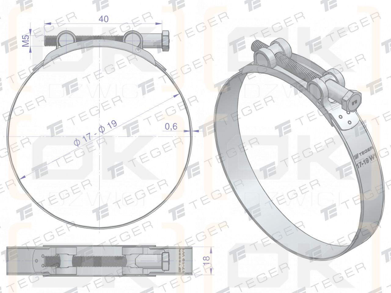 Opaska zaciskowa GBS 17-19 (obejma W1 - stal ocynkowana) szerkość 18mm TEGER ( sprzedawane po 10 )