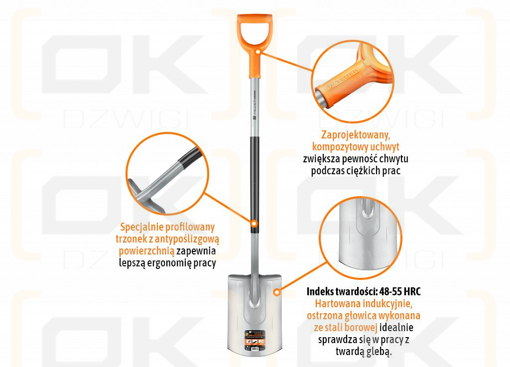 Szpadel prosty na metalowym trzonku Extreme / TEGER