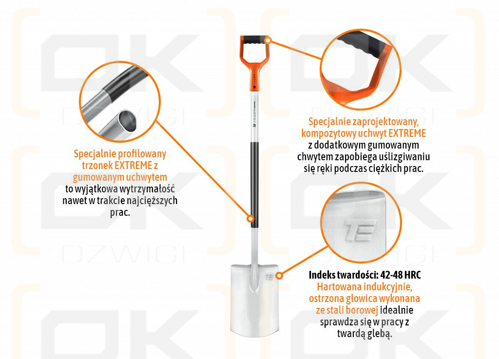 Szpadel prosty na metalowym trzonku Extreme / TEGER