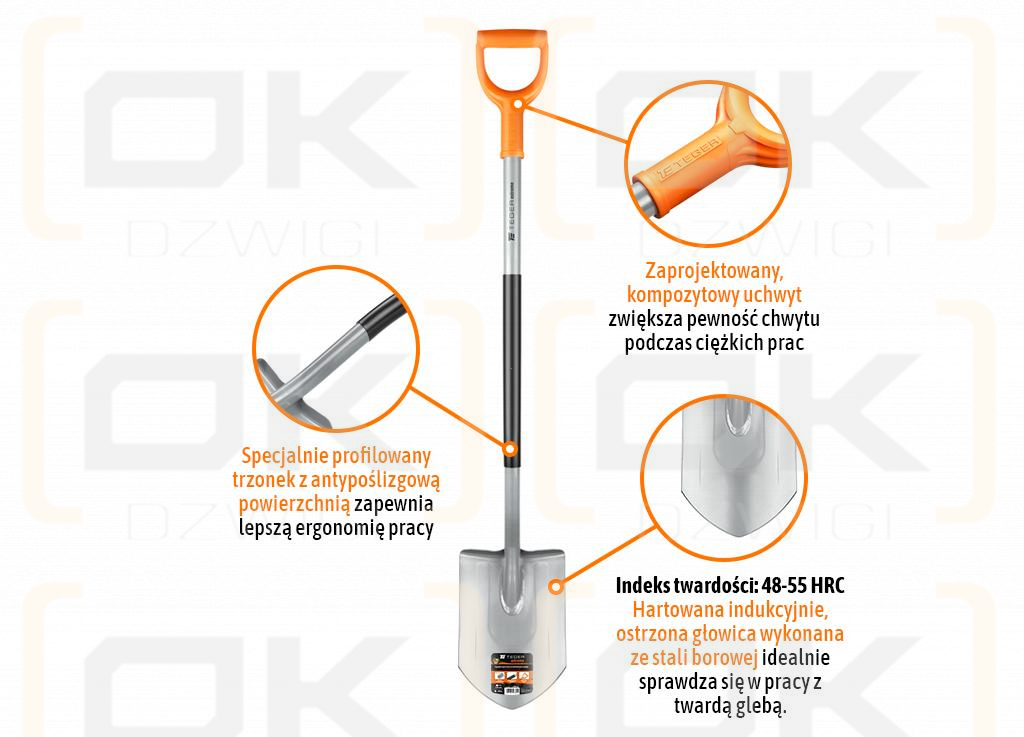 Szpadel szpiczasty na metalowym trzonku Extreme / TEGER