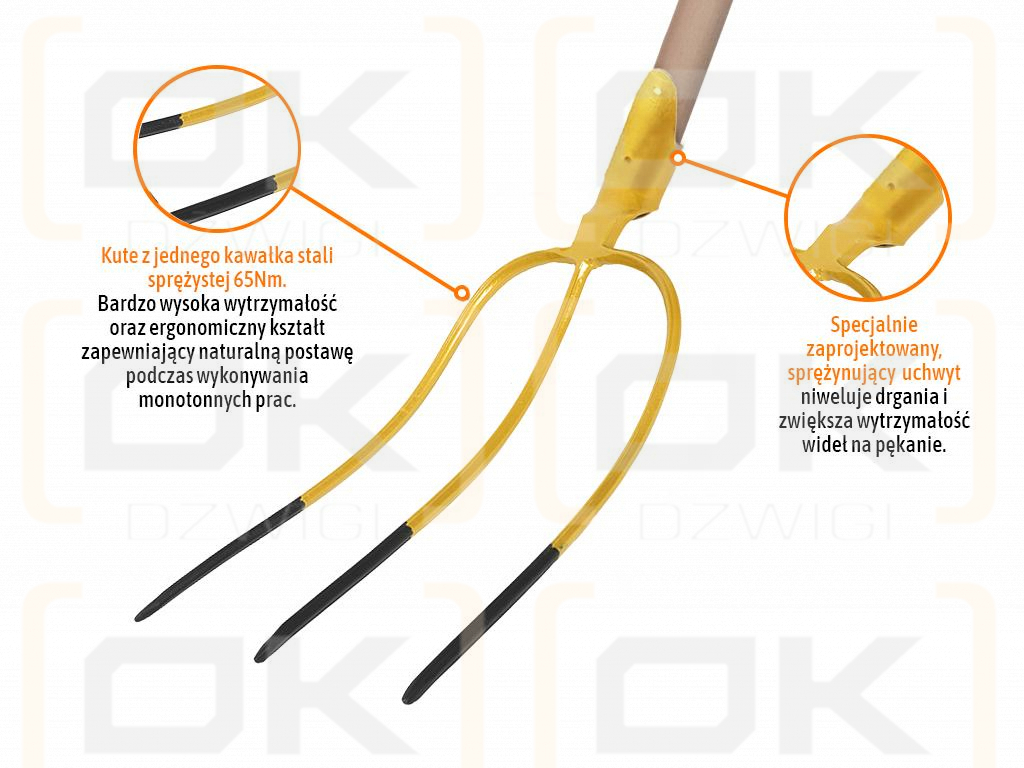 Dreizinkige Universalgabel mit Holzgriff (Länge 1500 mm), geschmiedet, Teger