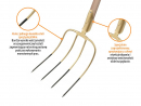 Horca multiusos de 4 puntas con mango de madera (longitud 1500 mm), forjada, Teger