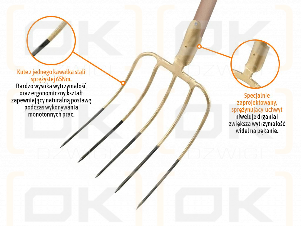 Tenedor multiusos de 5 puntas con mango de madera (longitud 1500 mm), forjado, Teger