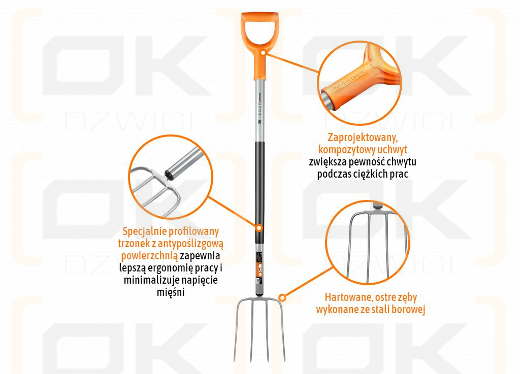 Widły gospodarcze 4-zębne na metalowym trzonku - Standard (dł. 1300 mm) Extreme / TEGER