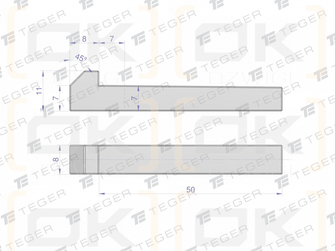 Keil mit Nase 8x7x50 TEGER, (im 5er-Set erhältlich)
