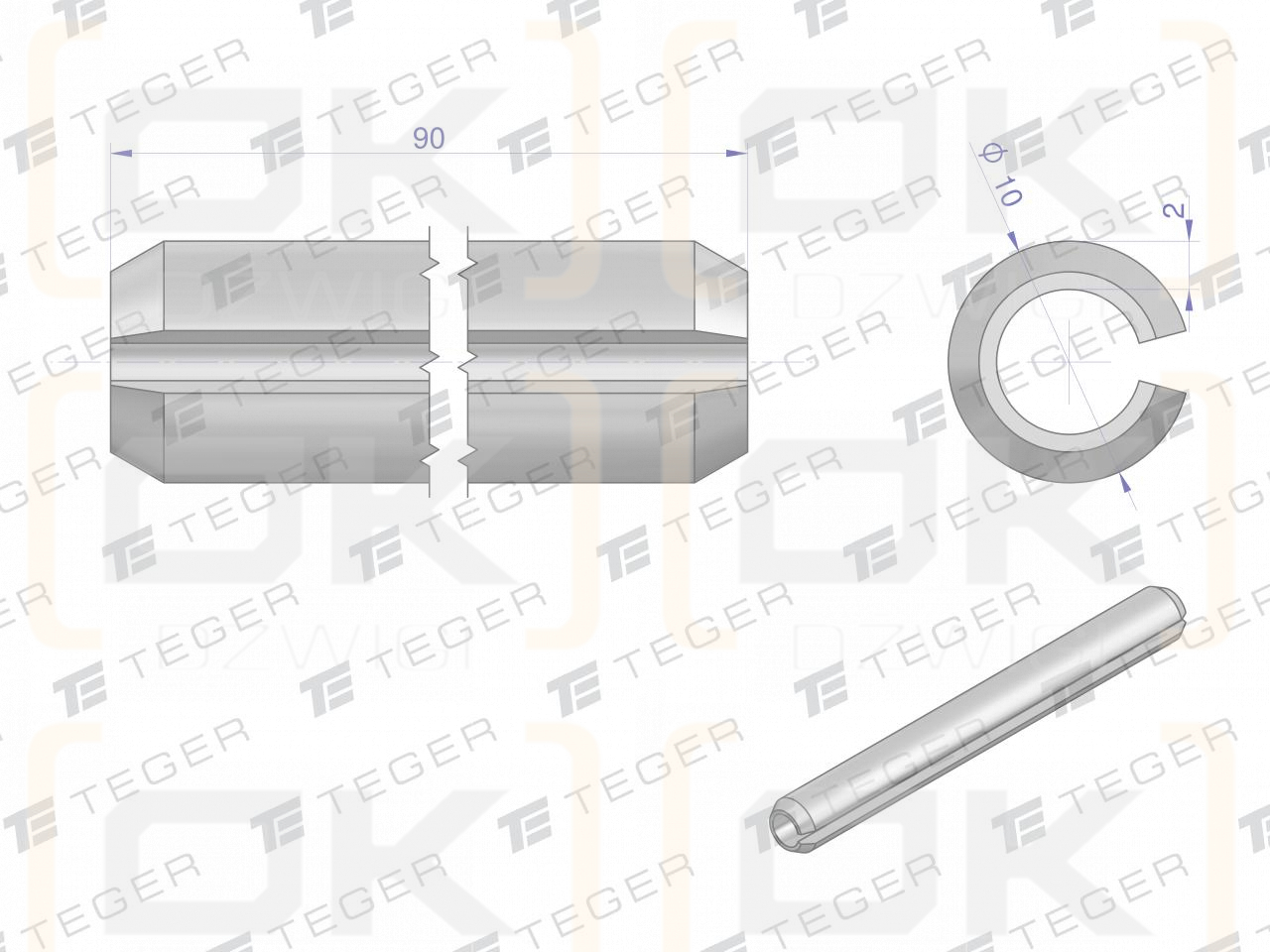 Satz 10x90 TEGER-Federstifte (im 10er-Satz erhältlich)
