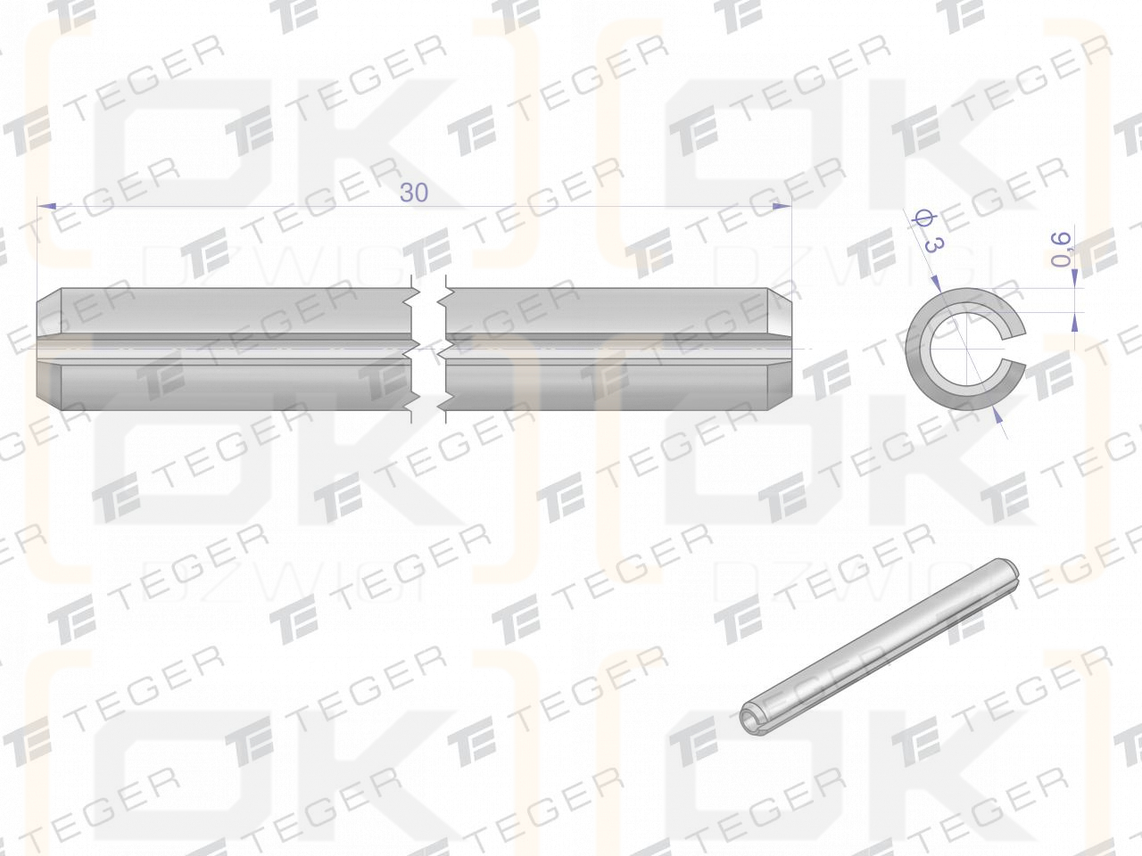 Satz mit 3 x 30 TEGER-Federstiften (im 10er-Set erhältlich)