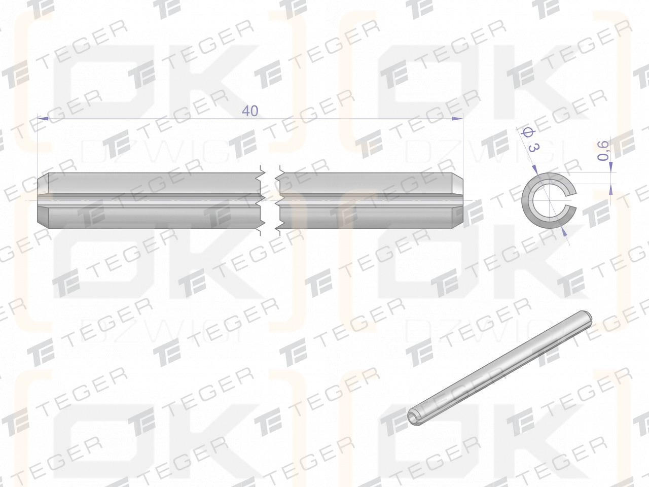 Satz mit 3 x 40 TEGER-Federstiften (im 10er-Set erhältlich)