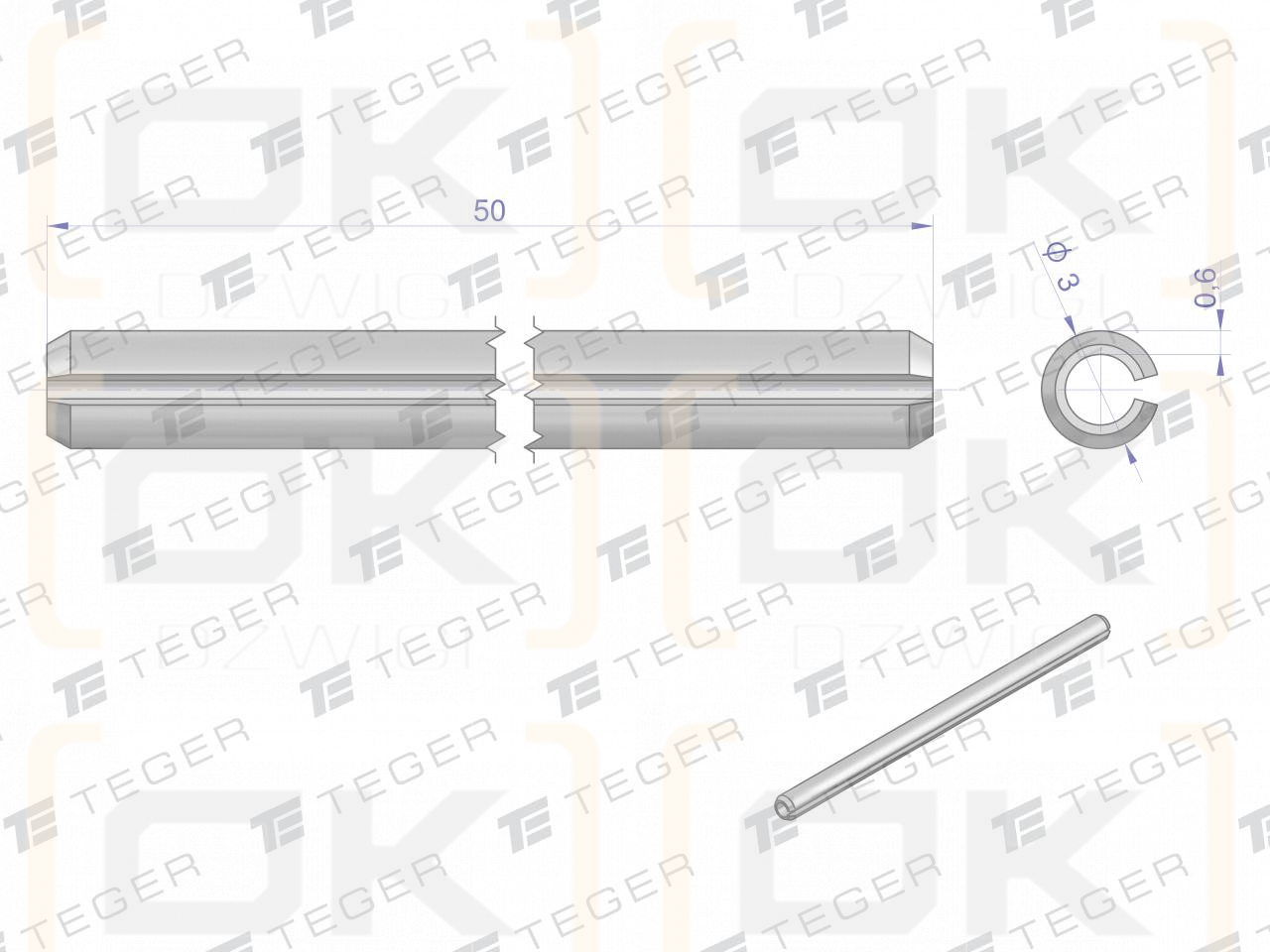 Satz mit 3 x 50 TEGER-Federstiften (im 10er-Set erhältlich)