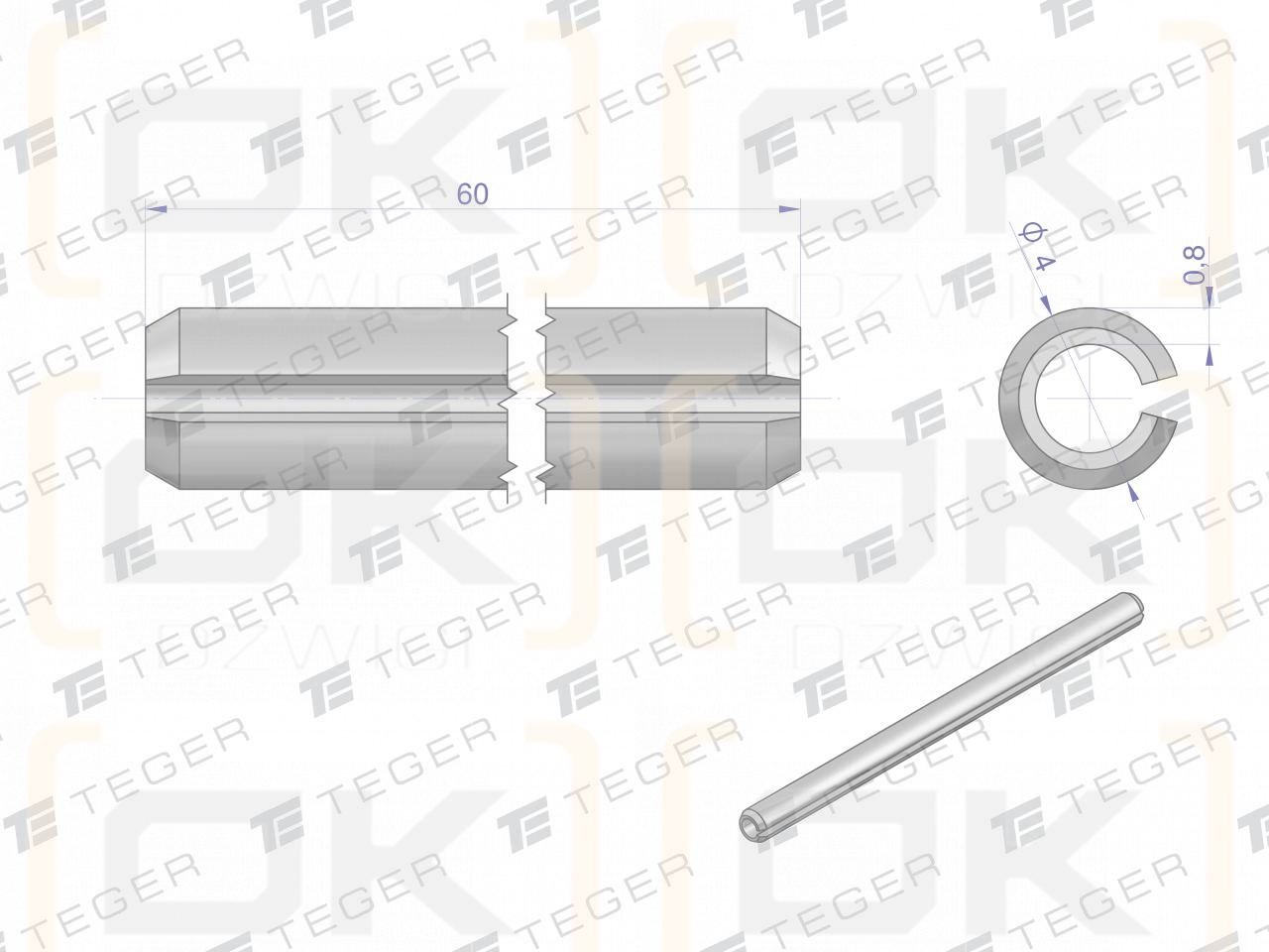 Satz mit 4 x 60 TEGER-Federstiften (im 10er-Set erhältlich)