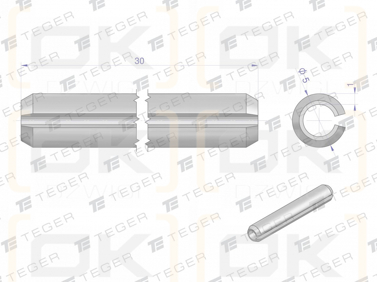 Satz mit 5 x 30 TEGER-Federstiften (im 10er-Set erhältlich)