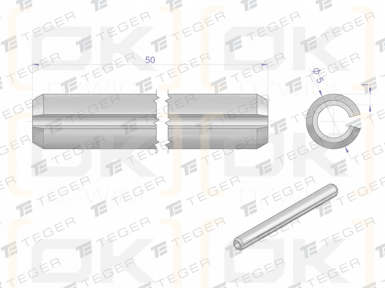 Satz mit 5 x 50 TEGER-Federstiften (im 10er-Pack erhältlich)