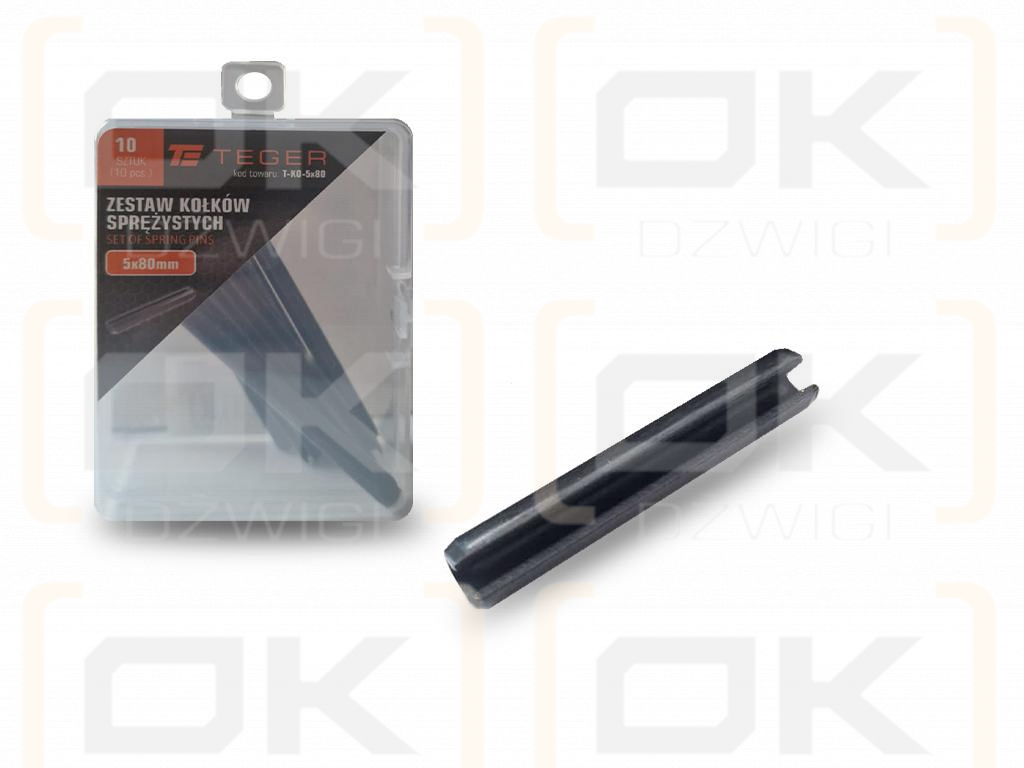 Satz mit 5 x 80 TEGER-Federstiften (im 10er-Satz erhältlich)