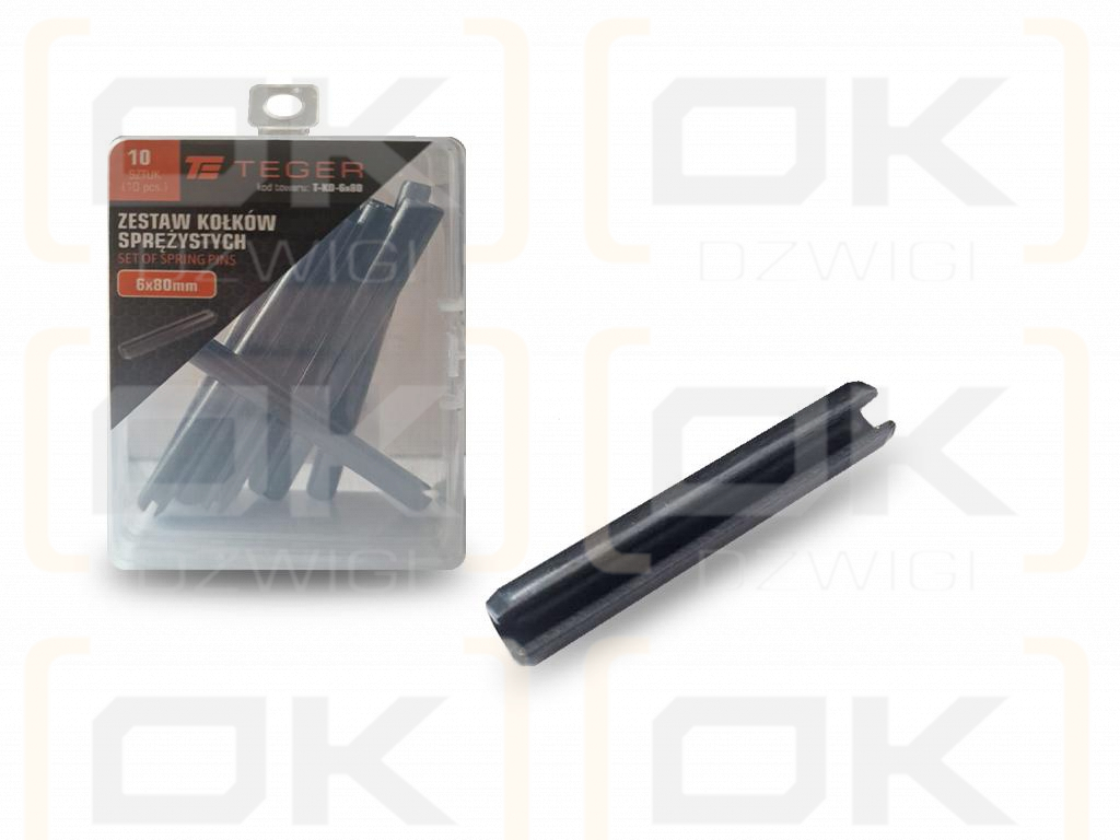 Satz mit 6 x 80 TEGER-Federstiften (im 10er-Satz erhältlich)