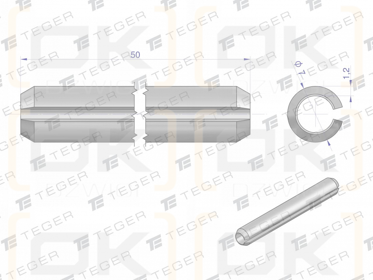 Satz mit 7 x 50 TEGER-Federstiften (im 10er-Set erhältlich)