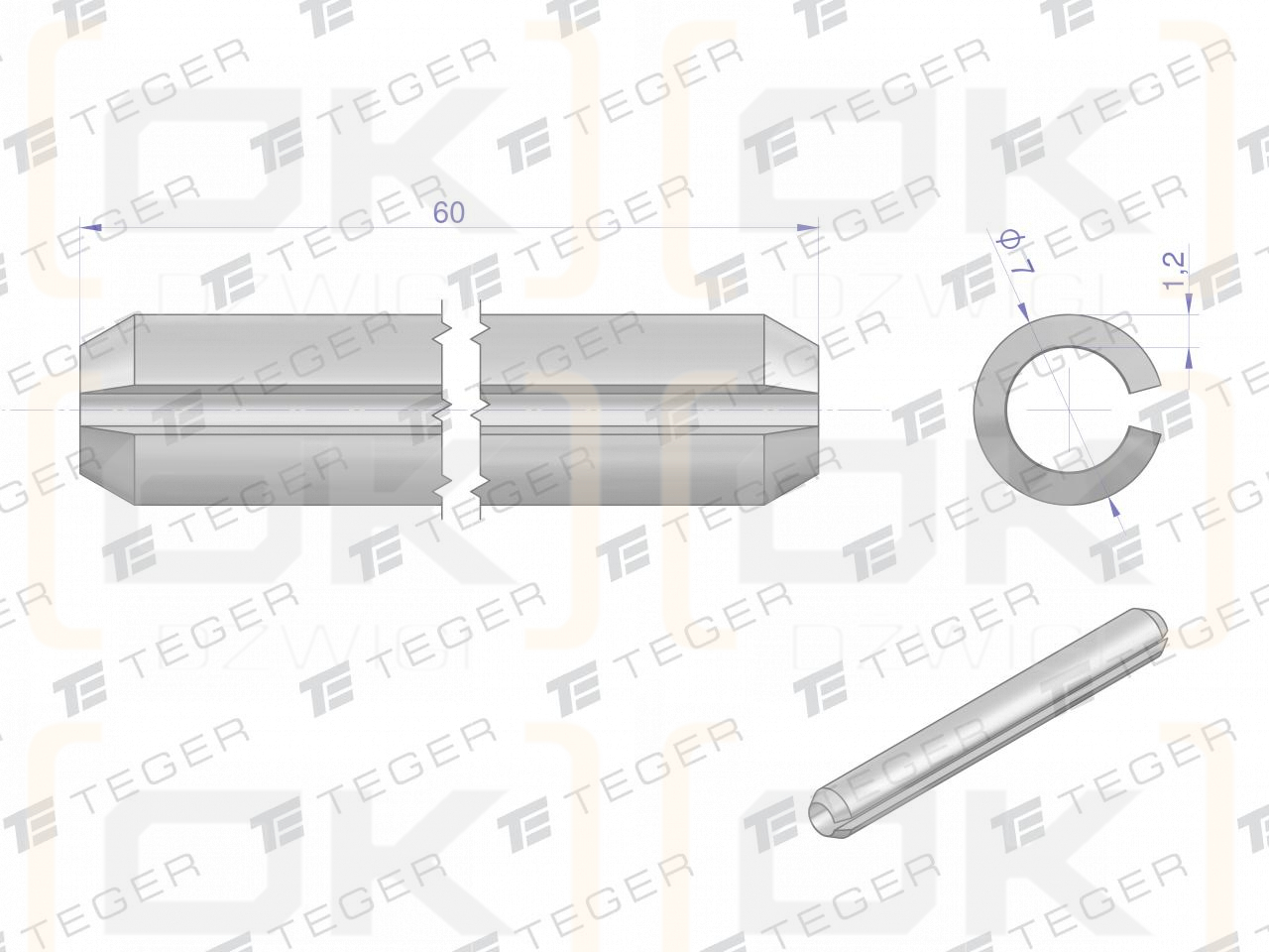 Satz mit 7 x 60 TEGER-Federstiften (im 10er-Set erhältlich)
