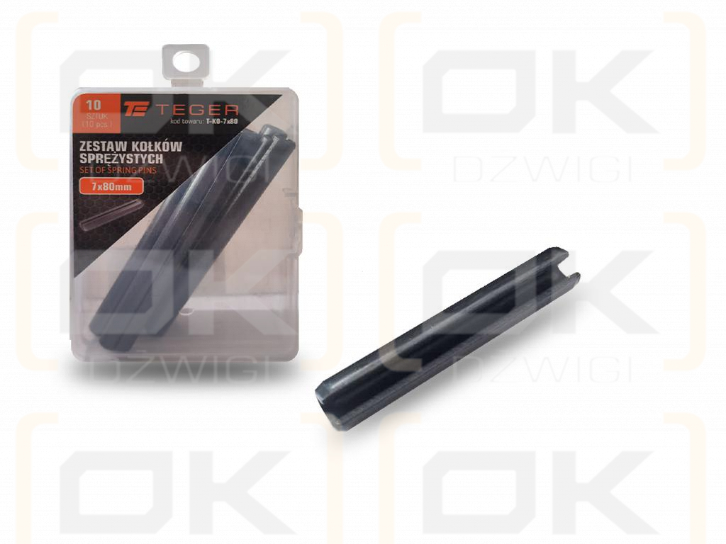 Satz mit 7 x 80 TEGER-Federstiften (im 10er-Satz erhältlich)