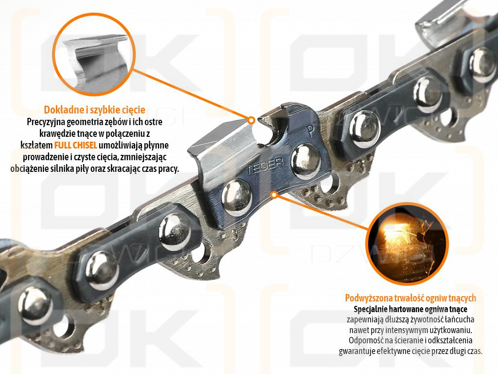Saw chain, 16" (40 cm) / 0.325" 1.5mm 66 og /FULL CHISEL/, Teger