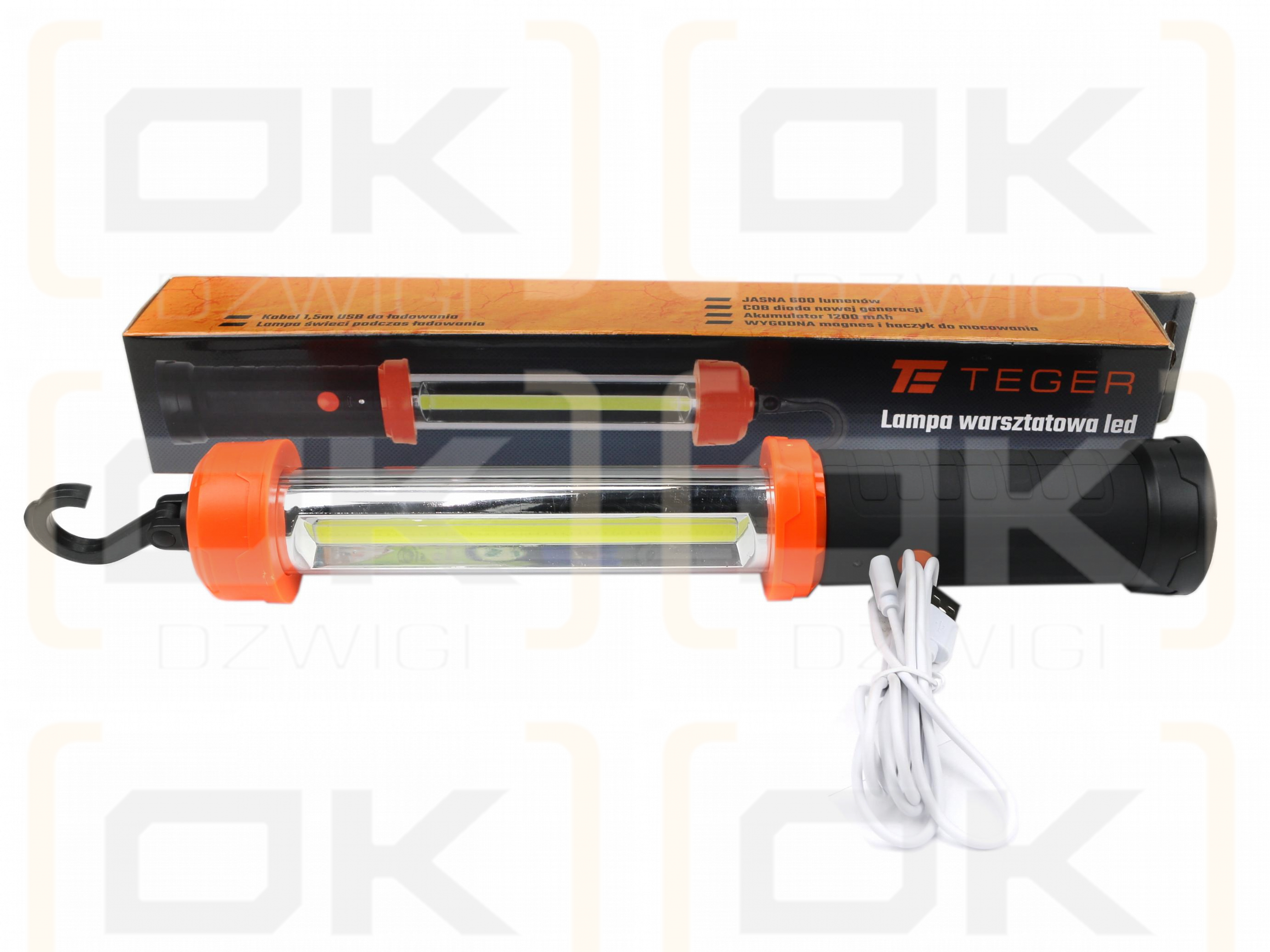 Lampa warsztatowa kanałowa LED COB 600 lm 1200 mAh z  kablem USB 1,5m Teger