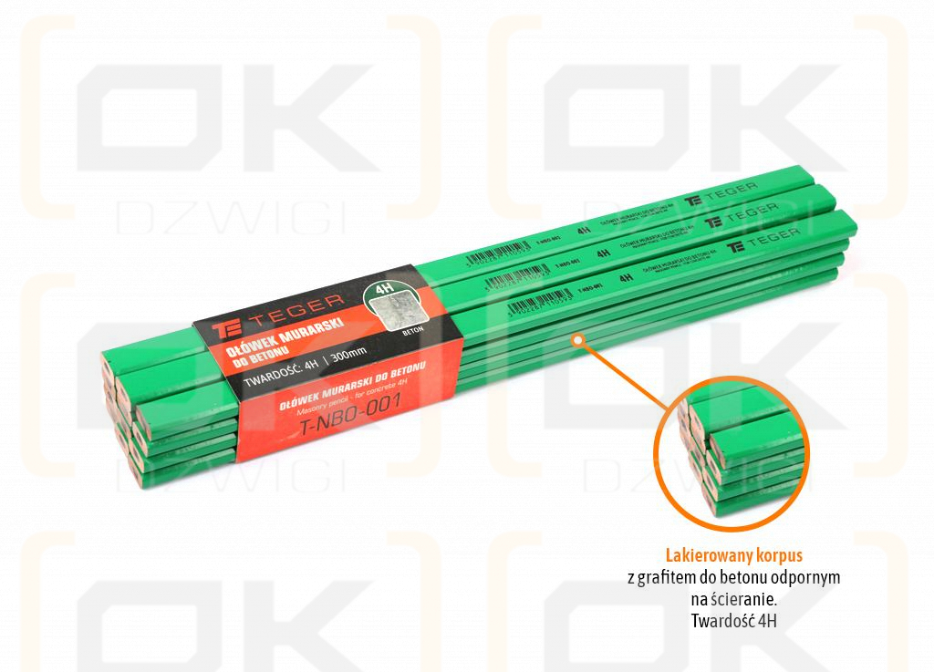 Ołówek murarski - do betonu 4H / 300mm / TEGER (sprzedawane po 12 szt)